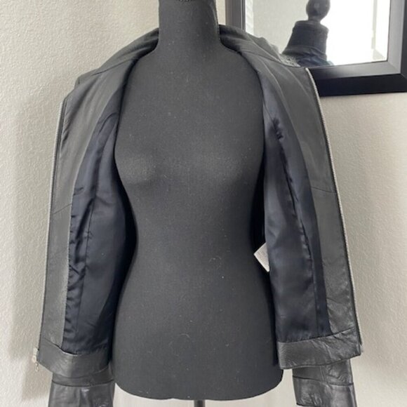 JOHN CARLISLE Black Leather Moto Jacket Coat Medium - Picture 6 of 14